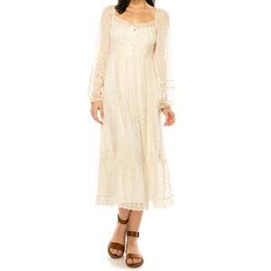 Penelope Rose Ivory Lace Cottagecore Prairie Midi Dress Romantic Boho Milkmaid S